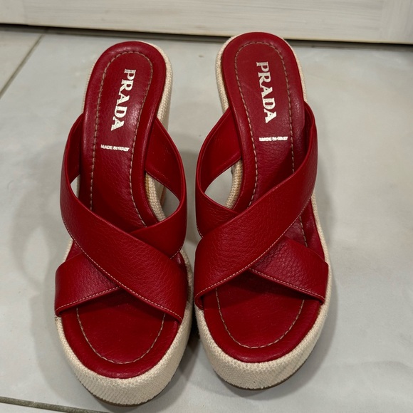 VINTAGE PRADA Ocean Beach Theme Wedge Sandals Starfish - Picture 2 of 9